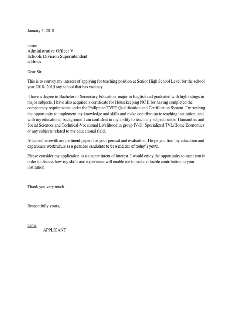 example of application letter for teacher ranking