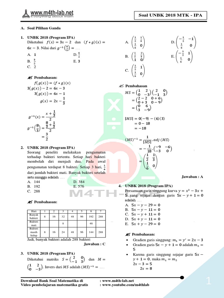 Soal Unbk 2018 Mtk Ipa