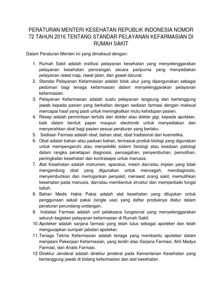 PERMENKES No.72 Tahun 2016 | PDF
