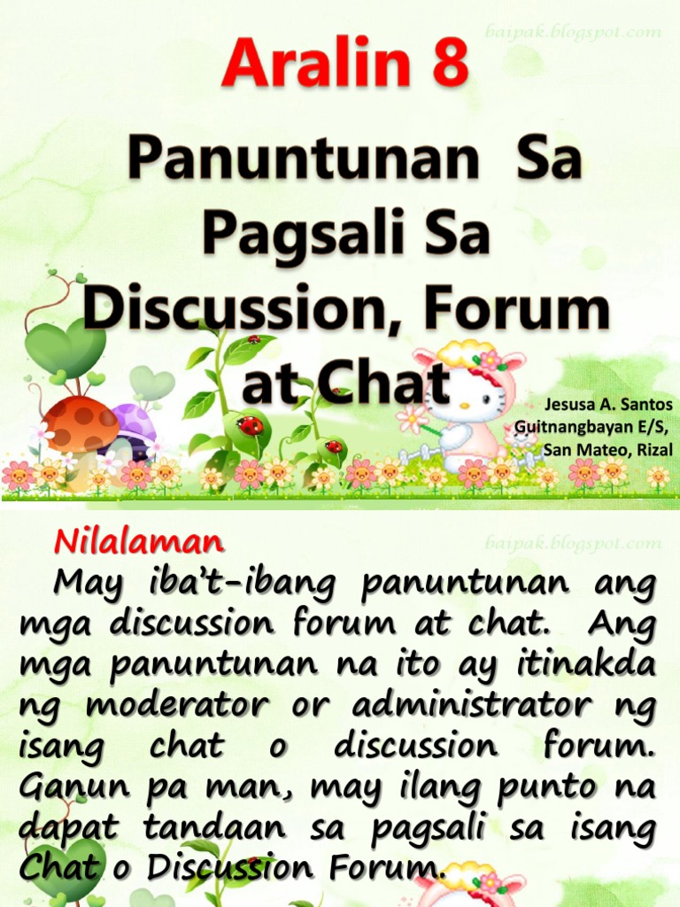Ict 5 Aralin 8 Mga Panuntunan Sa Pagsali Sa Discussion Forum at Chat (Jeje)