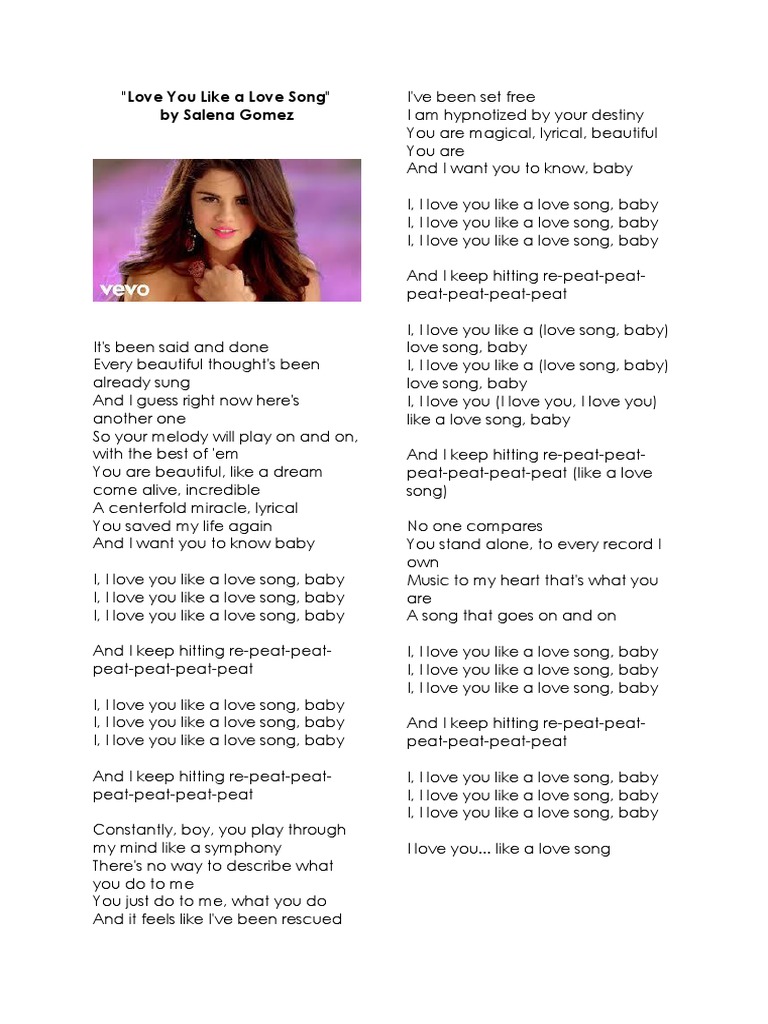 I Love You Like A Love Song Lyrics Recorded Music Songs