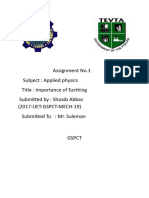 Assignment No.1 Subject: Applied Physics Title: Importance of Earthing Submitted By: Shoaib Abbas (2017-UET-GSPCT-MECH-19) Submitted To: Mr. Suleman