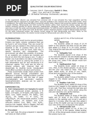 Qualitative Color Reactions 1 Biuret Test Proteins