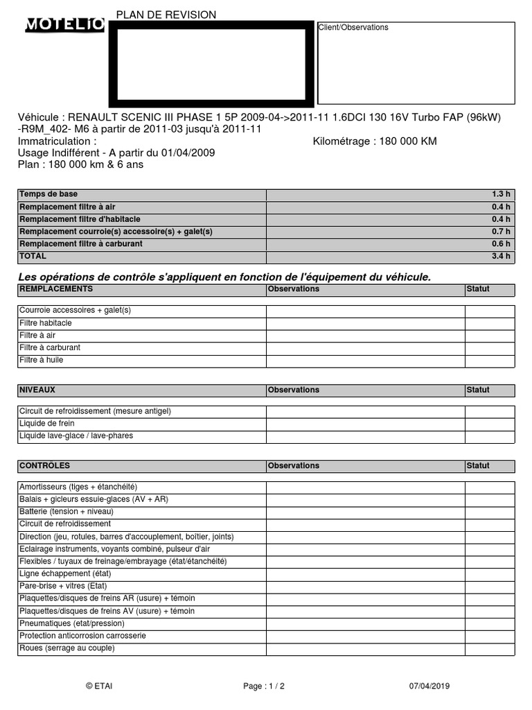 Révision Carnet Entretien Renault Scenic 4 Pdf Check Scenic 3-Édité | PDF | Frein | Biens manufacturés