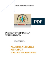 Manish Acharya Mba+Pgp IOEIMI/MBA/2010/116: Project On Hindustan Unilever LTD