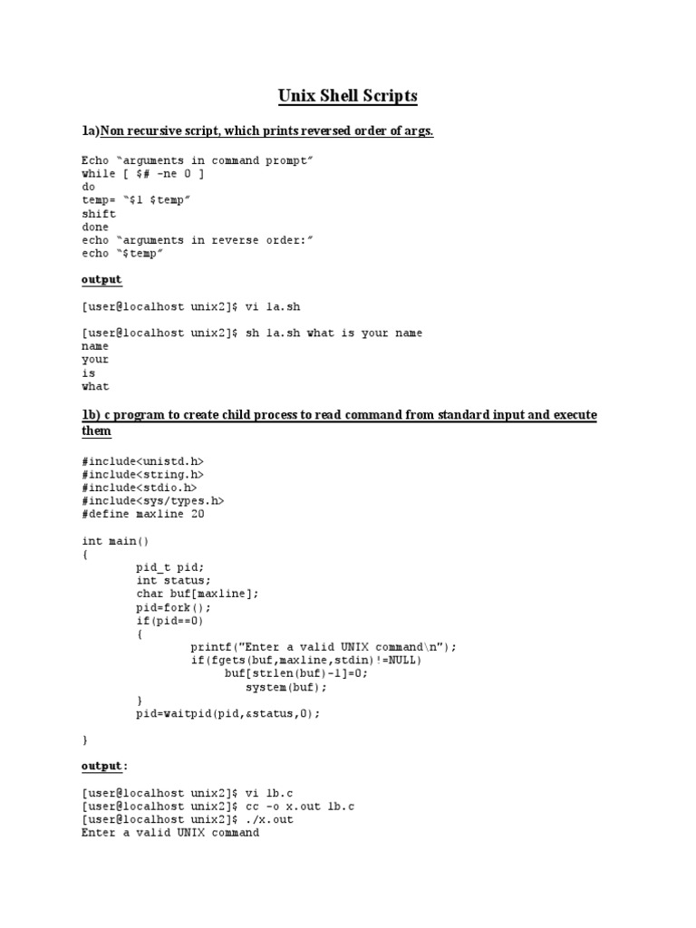 Unix Shell Scripts 1a) Non Recursive Script, Which Prints Reversed