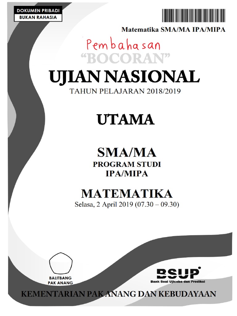 Pembahasan Bocoran Soal Un Matematika Sma Ipa 2019 Pak