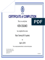 Certificate of Completion: Ken Osumo