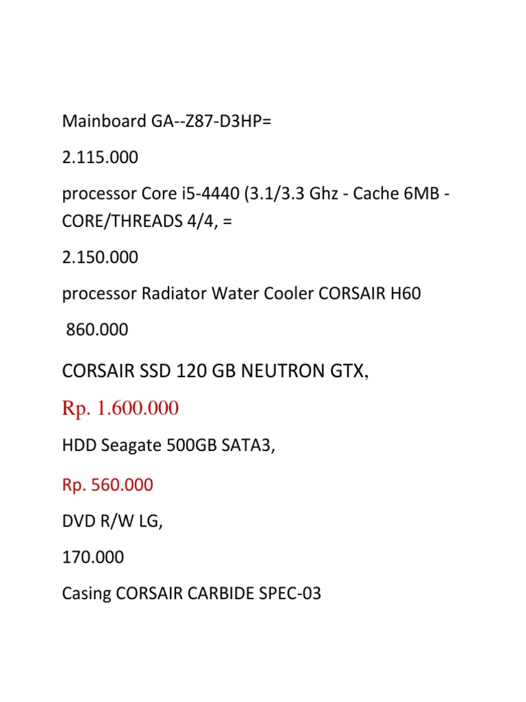 PC Build Components and Prices | PDF