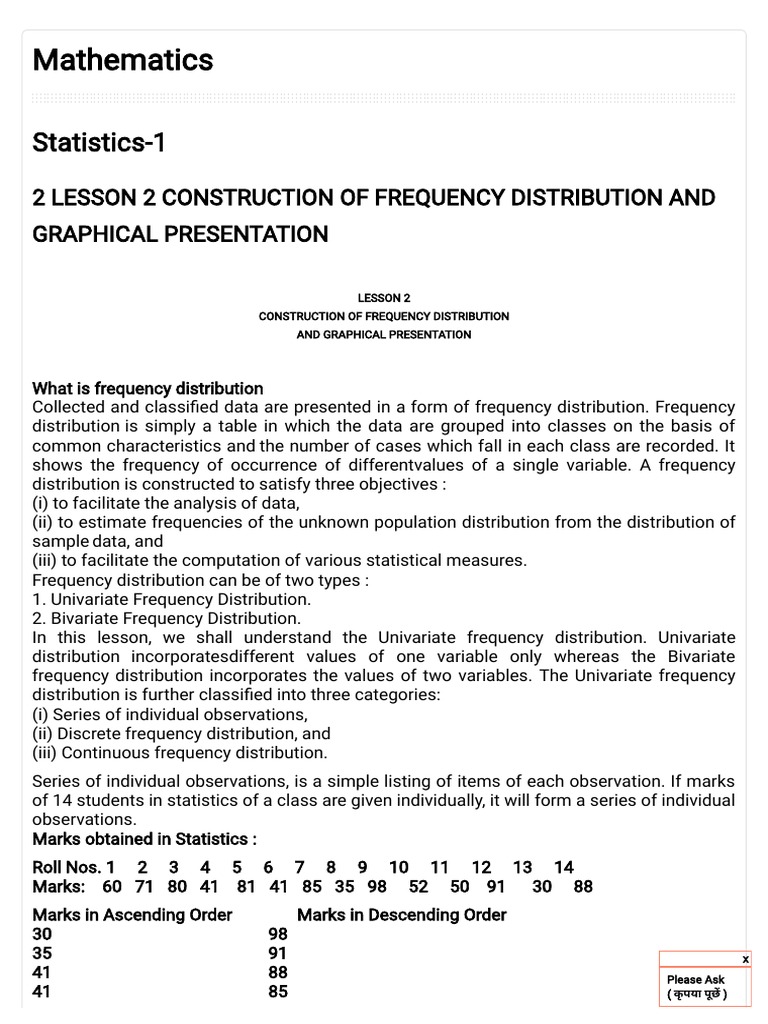 Frequency Distribution Construction Guide | PDF | Histogram ...