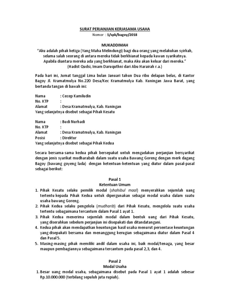 Surat Perjanjian Kerjasama Usaha Pdf