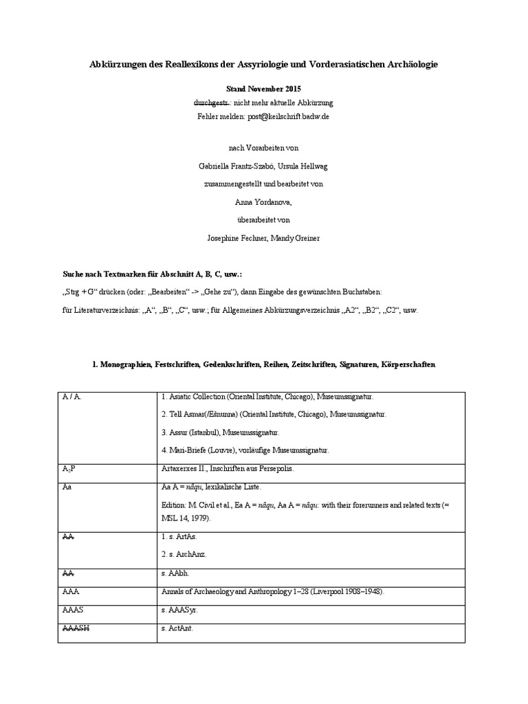 Abkurzungen Des Reallexikons Der Assyriologie Und Vorderasiatischen Archaologie