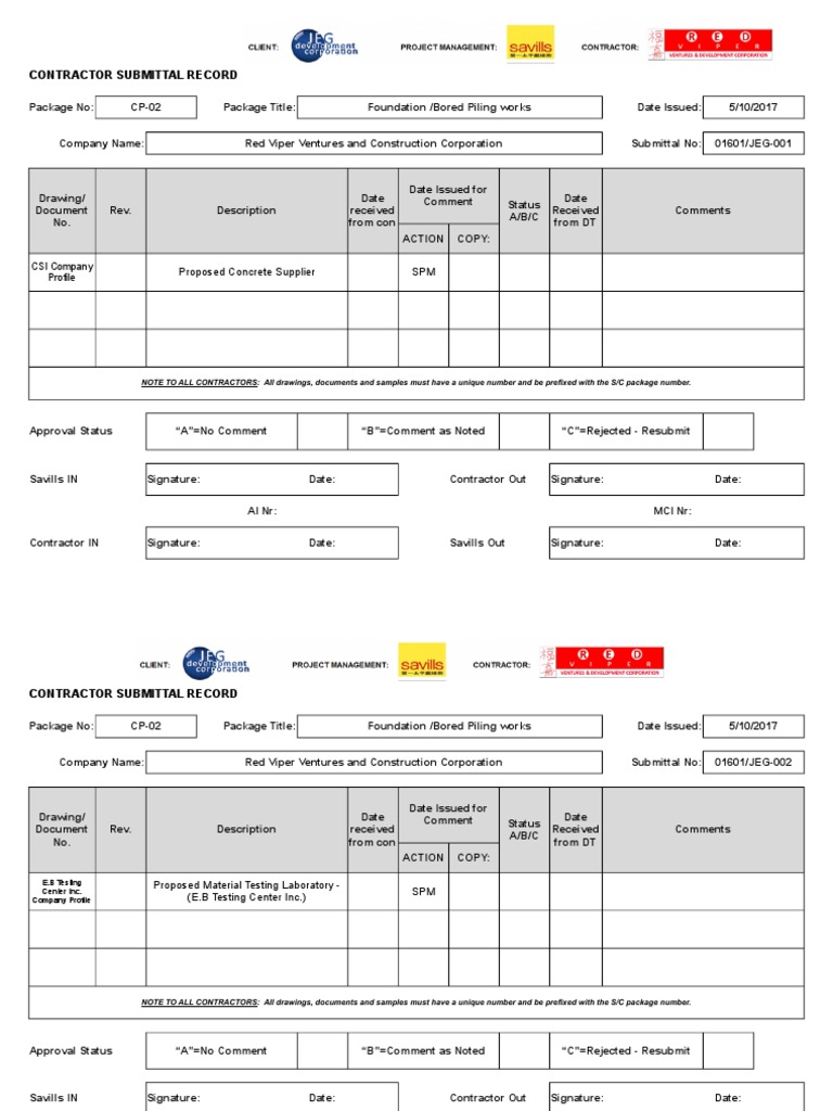 Red Viper Submittal Record for Piling | PDF | Engineering | Business
