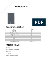 Garment Measurement Sheet and Costing Details