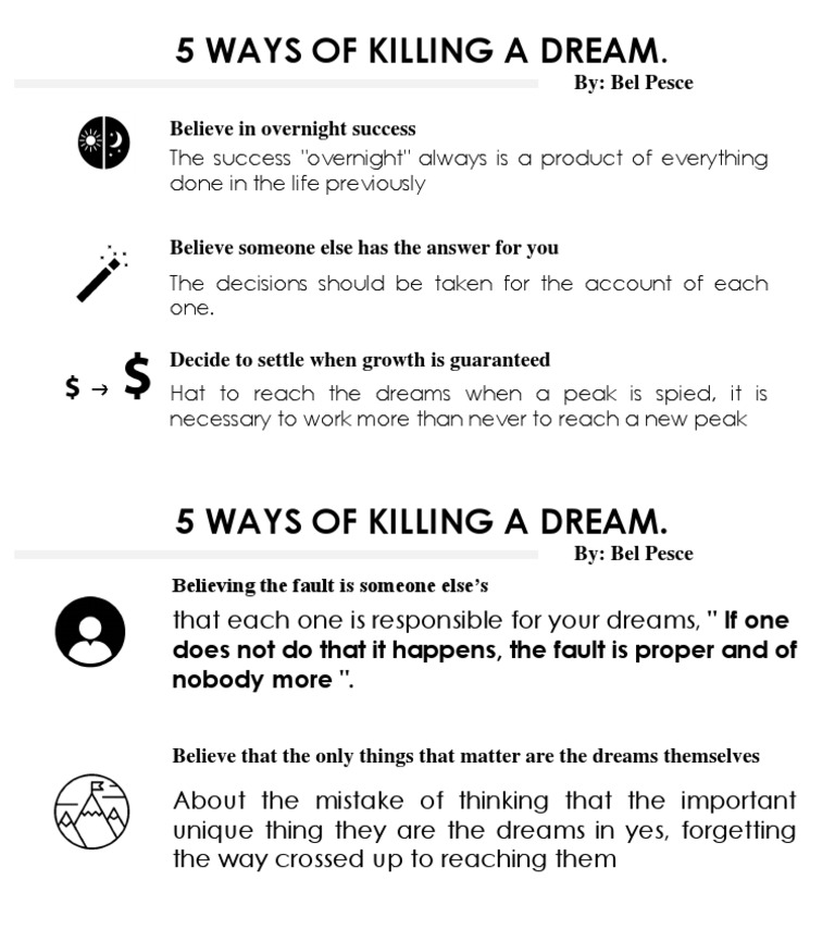 5 Ways of Killing A Dream.: By: Bel Pesce | PDF