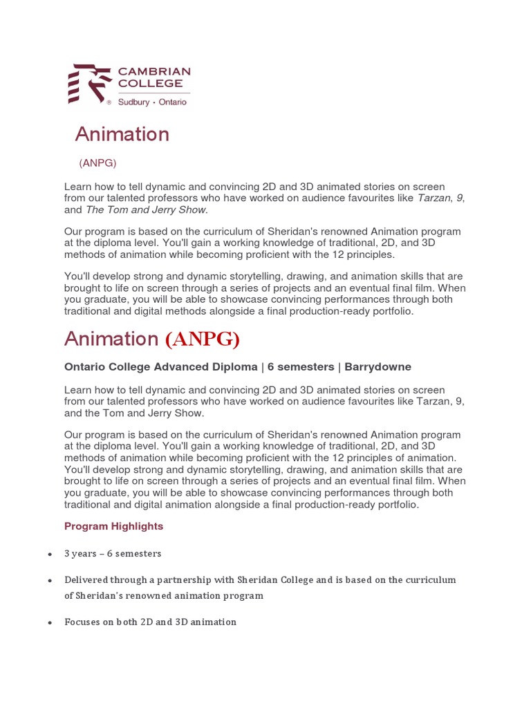 Advanced 2D & 3D Animation Diploma | PDF | Fee | Academic Term