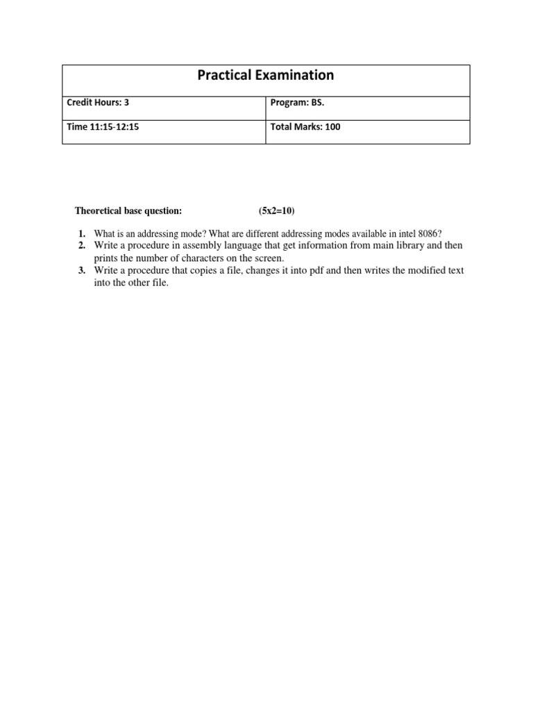 BS Practical Exam: Assembly Language Tasks | PDF | Computer Programming ...