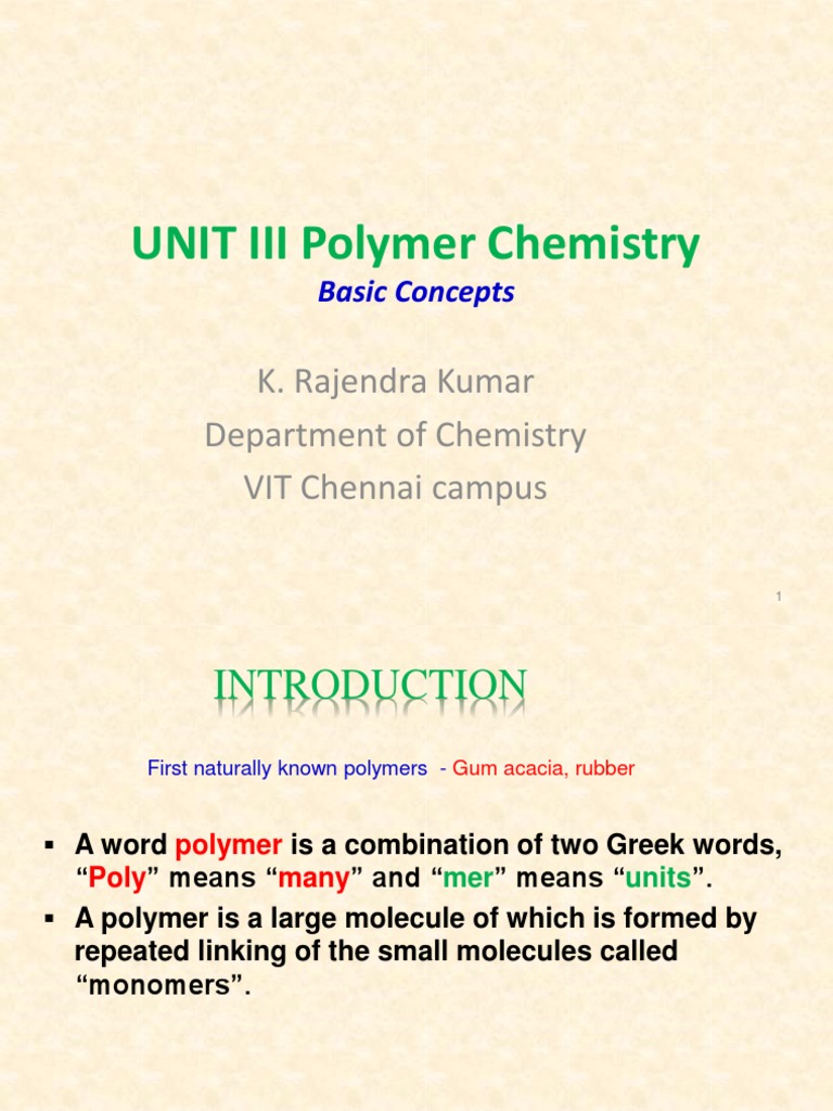 Introduction to Polymer Chemistry | PDF | Polymerization | Polymers