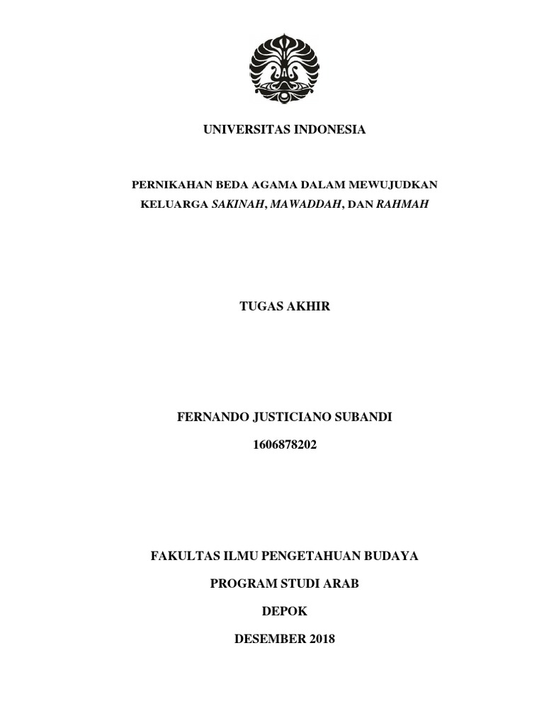 Fernando J Subandi 1606878202 Quran Hadis Pernikahan Beda Agama Pdf