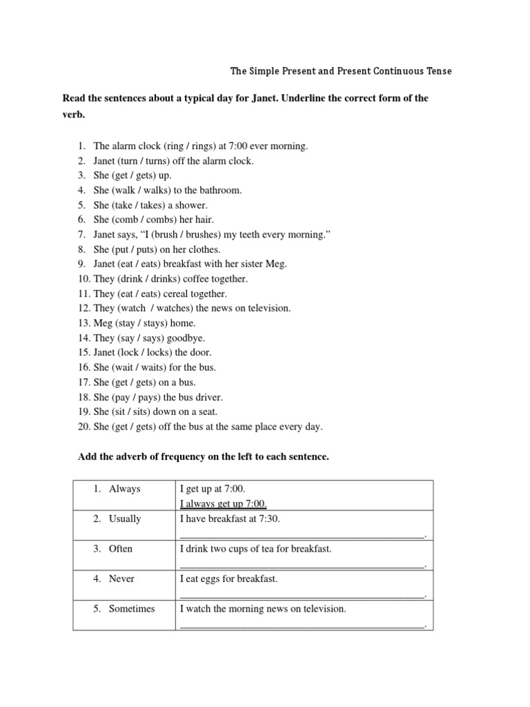 Simple Present vs Present Continuous Worksheet | PDF | Verb