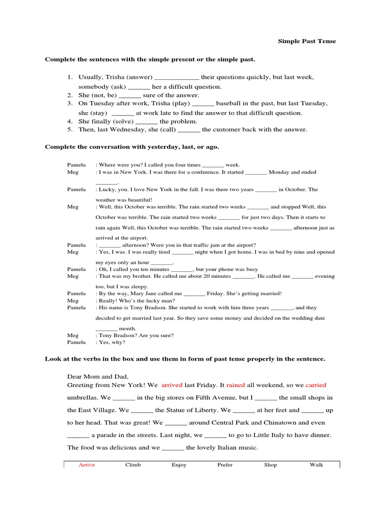 Simple Past Tense Exercises | PDF | Grammar