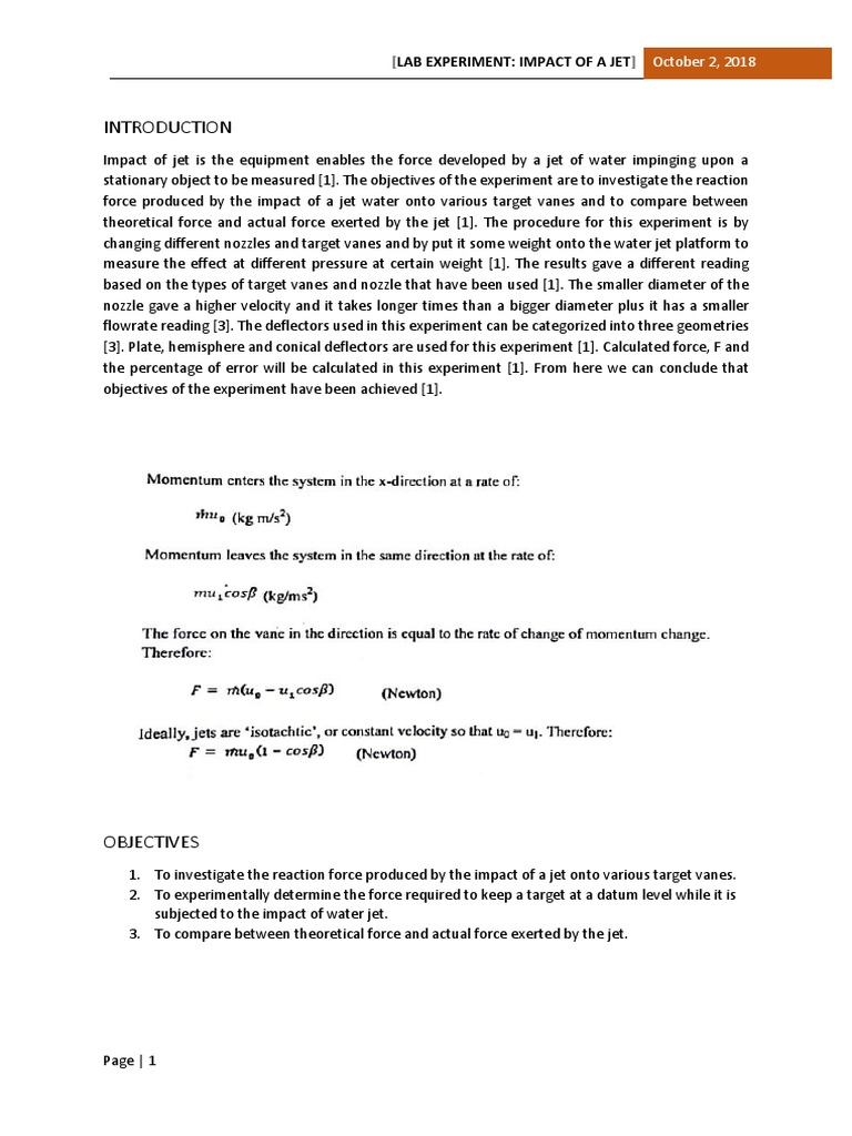 Jet Impact Experiment on Target Vanes | PDF | Lift (Force) | Force