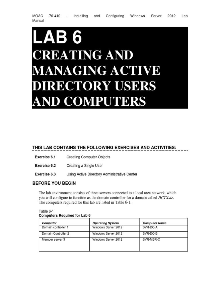 Managing Active Directory Users Lab | PDF | Active Directory ...
