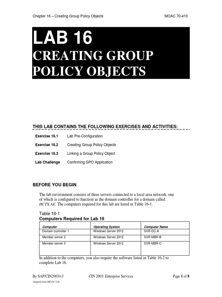 Creating Group Policy Objects Lab | PDF | Group Policy | Computer ...