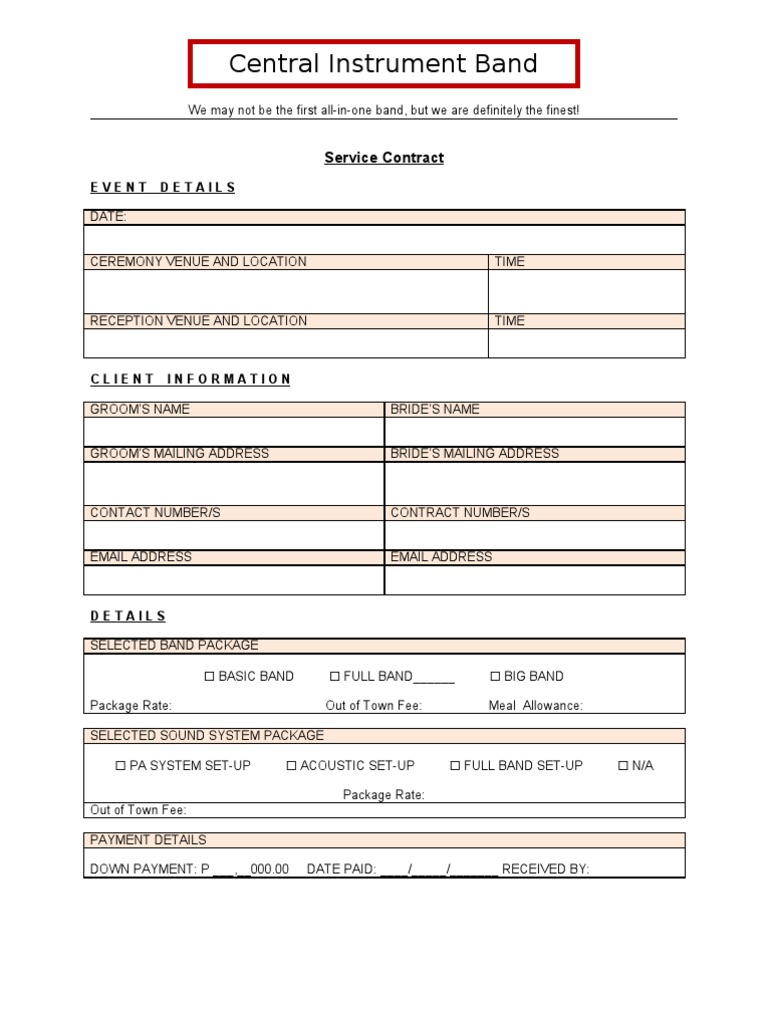 Band Service Contract - 03 Nov 2010 | PDF | Banks | Business