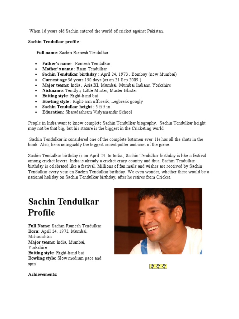 SACHIN TENDULKAR BIOGRAPHY IN PDF visual data 2