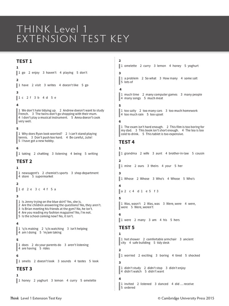 Extension Test Answer Keys PDF Leisure