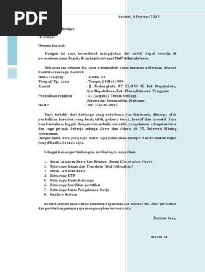 Aladin Surat Lamaran Kerja Pt Imip Docx