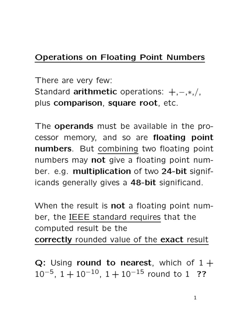 Operations On Floating Point Numbers PDF Infinity Rounding