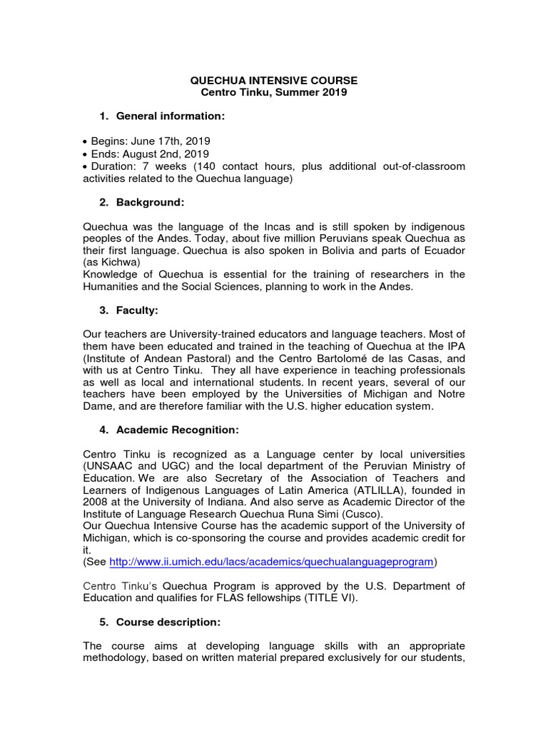 Centro Tinku Quechua Documents | Download Free PDF | Language ...