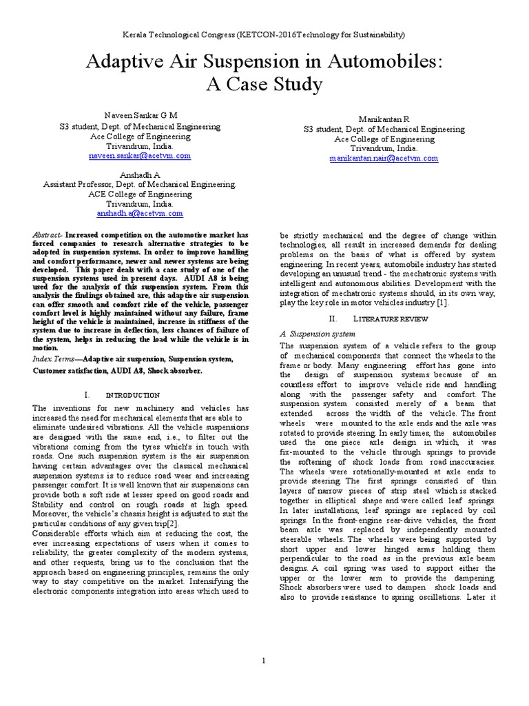 Adaptive Air Suspension in Automobiles A Case Study Iterature Review