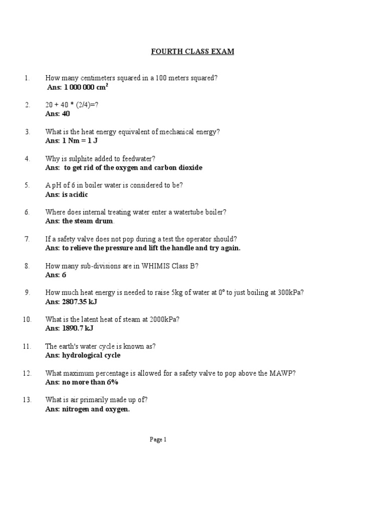 Fourth Class Power Engineering Exam Guide | PDF | Boiler | Valve