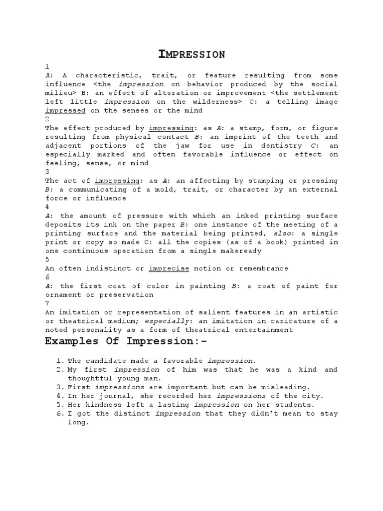 Definition of Impression | PDF | Psychological Concepts | Human Nature