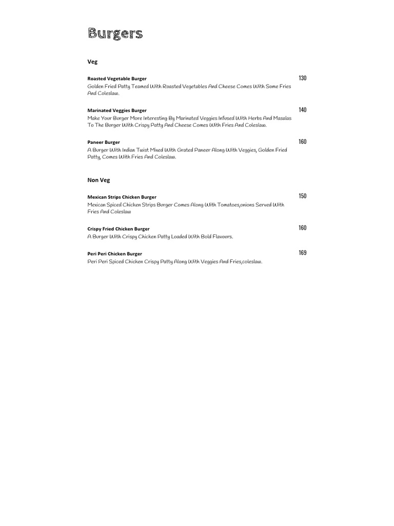 Delicious Burger Menu Options | PDF