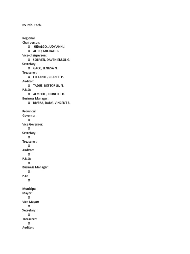 BS Info Tech Leadership Roles List | PDF | Politics | Social Science