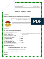 Avaliação de Português 4 Unidade