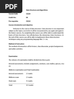 Course Name: Data Structure and Algorithms Course Code: CS224 Credit HRS: 04 Pre-Requisite: CS214 Course Introduction and Objective