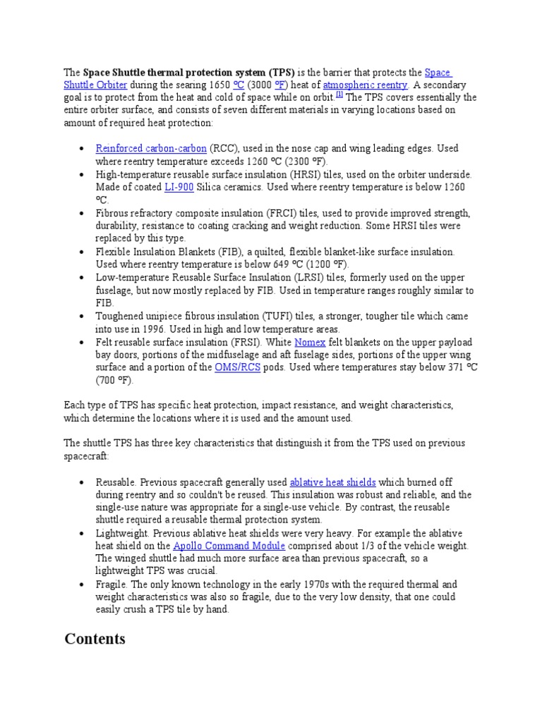 Space Shuttle Thermal Protection System | PDF | Space Shuttle Thermal ...