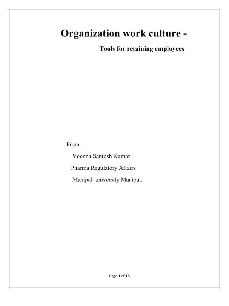 Organization Work Culture - : Tools For Retaining Employees | PDF ...
