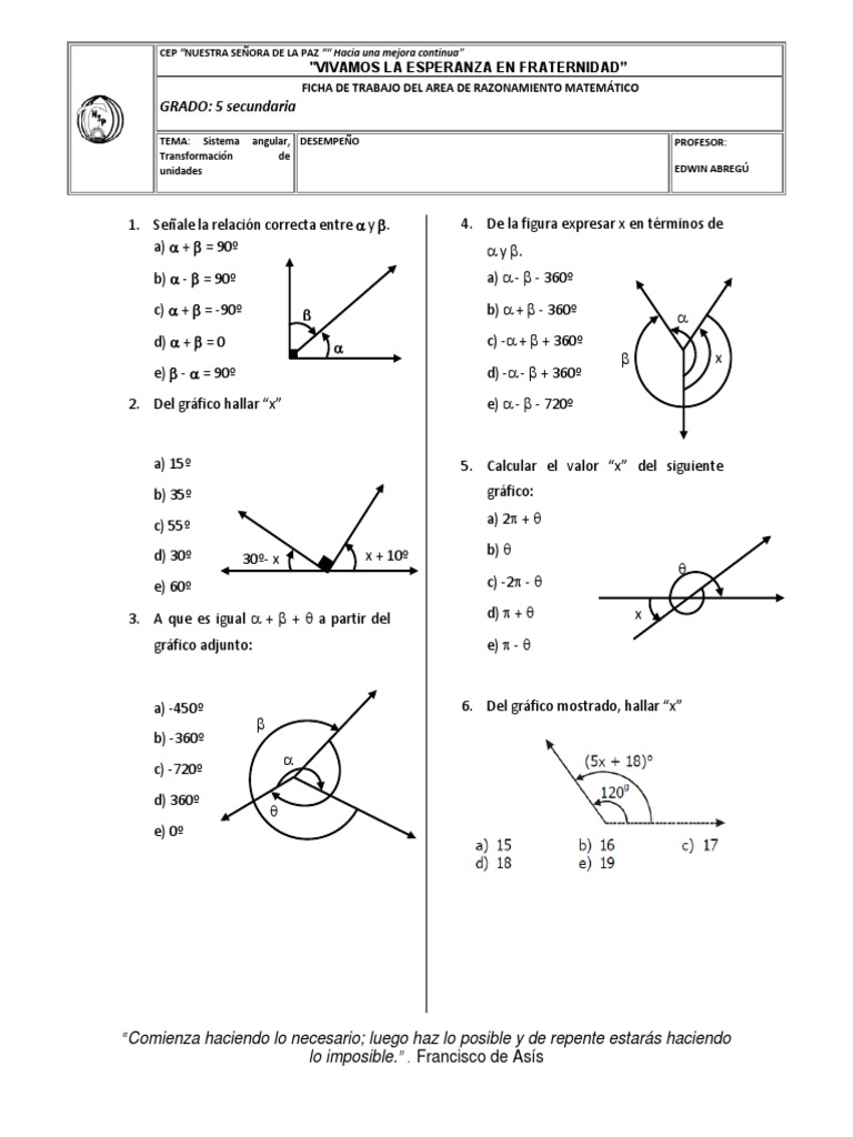 Problemas de Medición Angular en Trigonometría | PDF | Enseñanza de ...