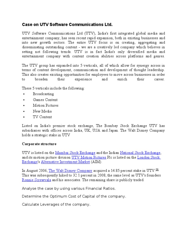 UTV Financial Analysis for Investors | PDF | Corporations | Financial ...