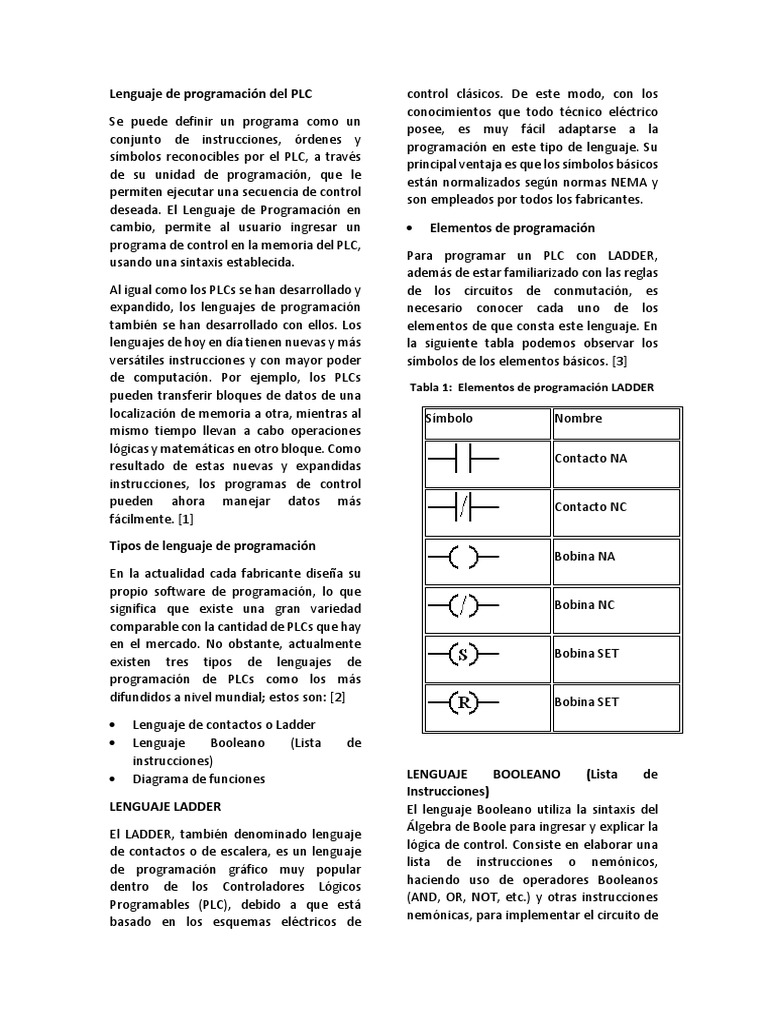Lenguaje De Programación Del Plc Pdf Controlador Lógico Programable