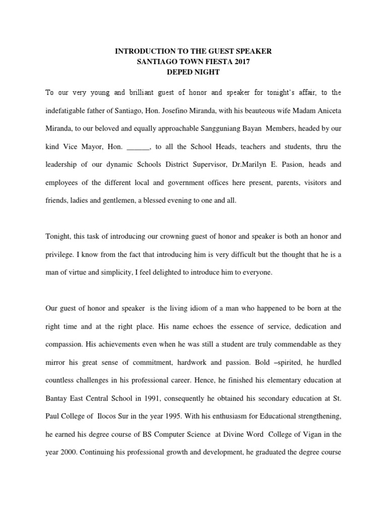 Introduction To The Guest Speaker Pdf