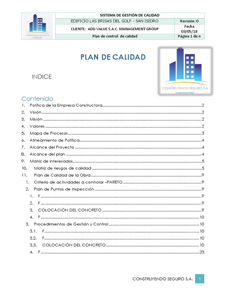Plan de Calidad para Construcción en San Isidro | PDF | Hormigón ...