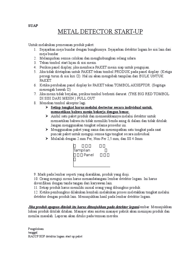 SOP Metal Detector StartUp Packages En.id PDF