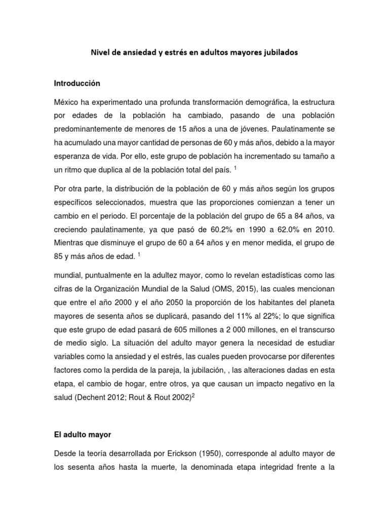 Nivel de Ansiedad y Estrés en Adultos Mayores Jubilados FERNANDA | PDF ...